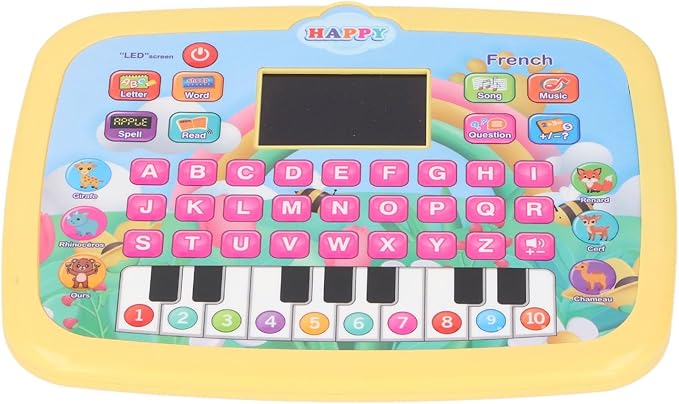 French Learning Tablet,LED Screen French Learning Machine Children Early Education Toy Interactive Pad Reading Machine for Kids (Yellow)