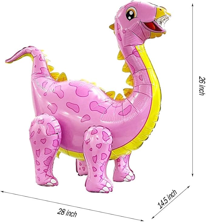 4Pack Giant 3D Dinosaur Balloons for Birthday Party Decorations, Cute Self Standing 3D Dino Aluminium Foil Balloons, Inflatable Animal Balloons for Party Supplies