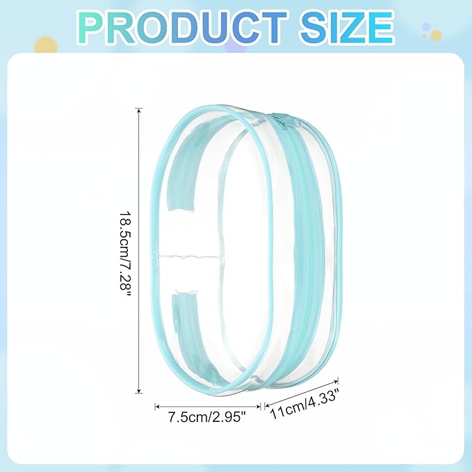uxcell Figure Display Bag, 3 x 4.3 x 7.3 Inch PVC Oval Portable Dolls Pouch Carrying Case Storage Bag Keychain Charm for Showing Off Boxes Dolls, Sky Blue
