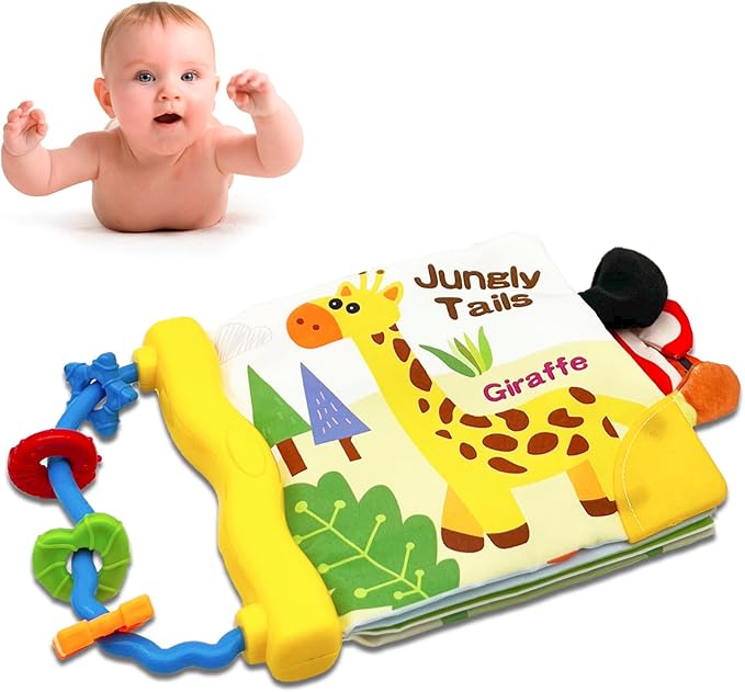 Soft Cloth Baby Book,Touch Feel Cloth Crinkle Books for Infant Baby 6-12 Months,Learning Education Soft Sensory Toy,Teether,Shower Gifts for Boys Girls (Giraffe-with Handle)