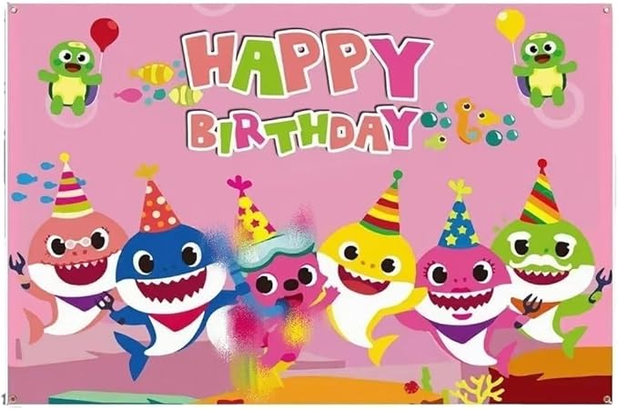 Baby Birthday Party Shark Background (71 inches * 47 inches), Blue Cartoon Ocean Photo Background for Baby Gifting Party Decoration, Shark Decorations and Party Supplies (Pink) (Pink)