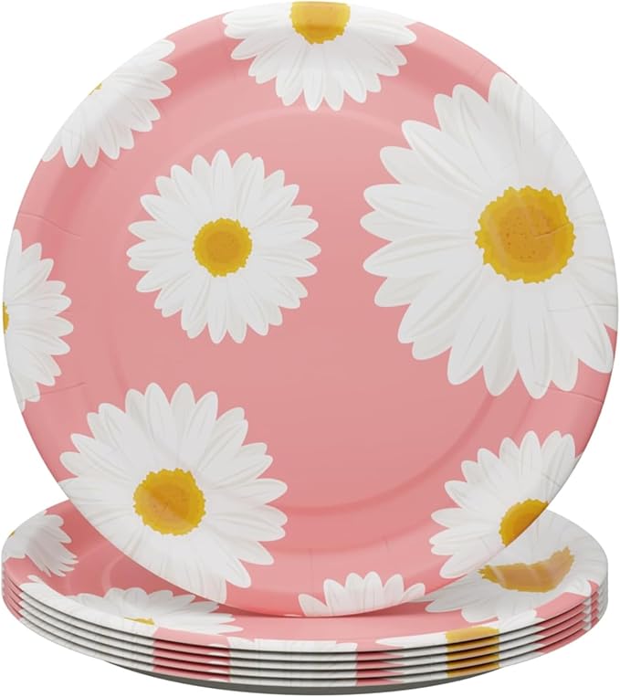 Blue Orchards Daisy Party Plates and Napkins (52 pieces for 16 Guests) - Boho Decorations, Baby Shower, Sunny and Floral Party Supplies, Theme Birthday
