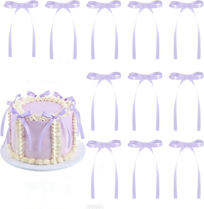 30 Pack Bow Cake Toppers Purple Ribbons Bows for Cake Bow Cupcake Toppers Purple Bow Birthday Decorations for Baby Shower Birthday Wedding Party Supplies