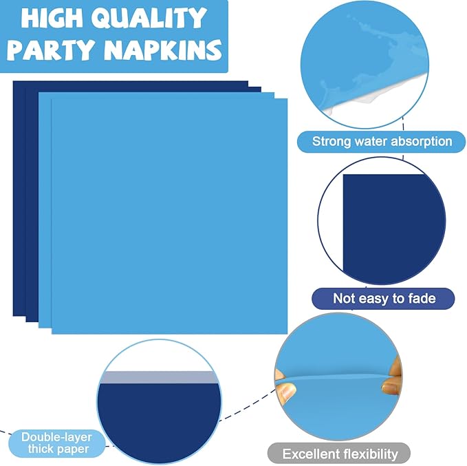 96Pcs Navy Blue and Silver Birthday Party Decorations Blue and Silver Paper Plates and Napkins Sets Navy Tablewares Dinnerwares for Men and Boys Birthday Baby Shower Party Supplies Favors 24 Guest