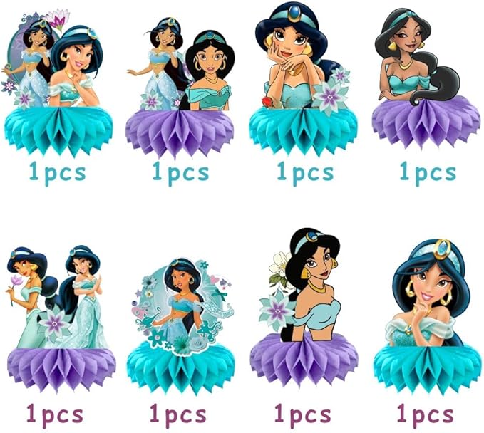 8Pcs Princess Jasmine Table Centerpieces Birthday Party Supplies Double Side Table Decorations for Kids Party Decorations