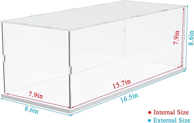 Thickened Clear Acrylic Display Case for Lego 10295 10337 10330 10353 76450 42176 43268 42170 42160 10300 Collectibles 1/18 Rc Car, Transparent Box Dustproof with Light, White Inside 15.7x7.9x7.9in