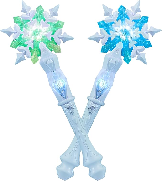KingGlee Light Up Snowflake Wand with Music, Motion Sensitive Magic Princess Toy Wands for Kids Girls Birthday Roleplay Party Favor 2 Pack, Blue