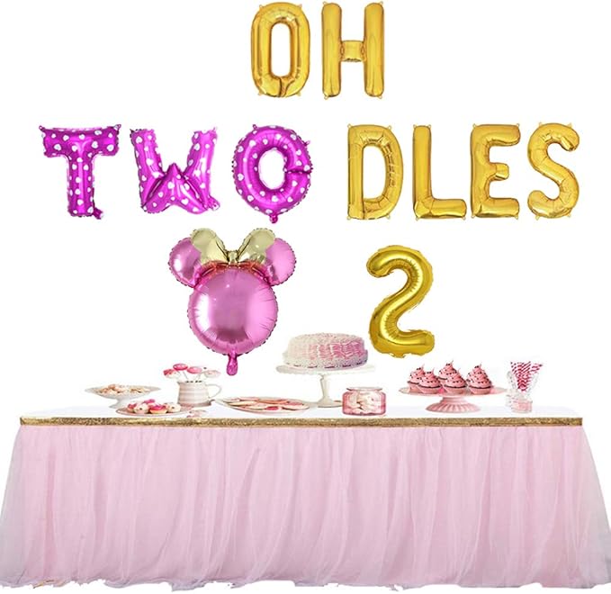 Pink Oh Twodles Balloon Birthday Banner Party Supplies Number 2 Balloon for 2nd Second Girl Birthday Party Decoration 13PCS Kit of Geloar (Pink)