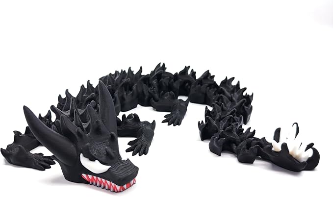 3D Printed Dragon,3D Printed Dragon Model,Flexible Articulated 3D Dragon Fidget Toy,Unique 3D Printed Animals Gift and Desktop Decoration (Black-10 inch).