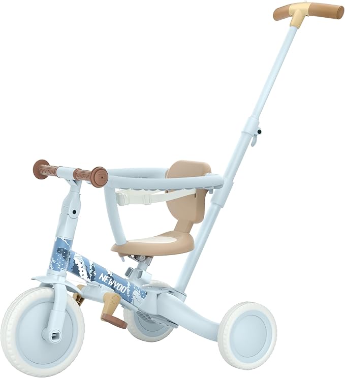 newyoo Lume TR008 Tricycle for Toddlers 1-3, 5-in-1 Push Trike with Parent Handle & Safety Guard, Convertible Balance Bike, Ideal Birthday, Coastal