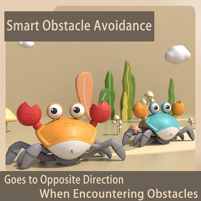 Crawling Crab Dog Toys, Escaping Crab Dog Toy with Obstacle Avoidance Sensor, Dancing with Music Sounds & Lights for Dogs Cats Pets, Pre-Kindergarten Learning Crawl