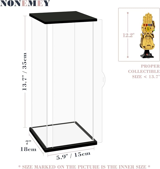 NONEMEY Clear Acrylic Display Case with Remote Control Light for Lego 76191 76223，Dustproof Model Showcase Organizer Box, Display Case for Collectibles (5.9x7x14.5inch,15x18x37cm)