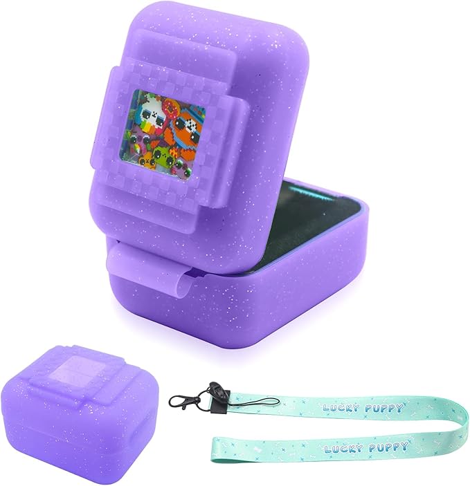 Silicone Cover Case for Bitzee Interactive Toy Digital Pet, Silicone Protective Cover for Bitzee Virtual Electronic Pets, Digital Pet Accessories for Bitzee with Lanyard, Purple (Case Only)