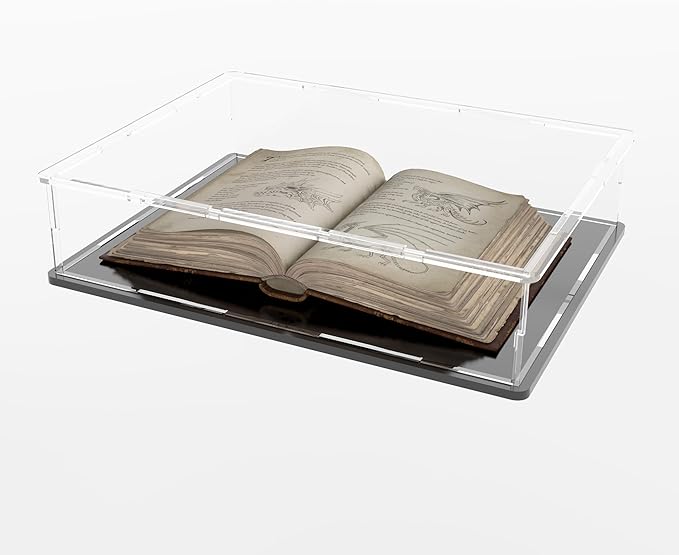 Acrylic Display Case for Collectibles, Books and Medals, Clear Display Box with Thick Base and Lid for Protection and Displaying, 16x13x4-inch