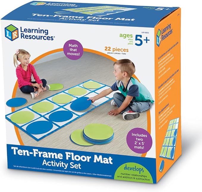 Learning Resources - Ten Frame Floor Mat Activity Set Teacher Classroom Supplies Gross Motor for Preschool Kindergarten Special Education Essentials Math Manipulatives Place Value Number Games