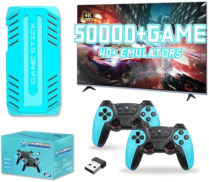 U36 Retro Game Console,50000+Games and 40 Emulators, with Dual 2.4G Wireless Controllers, Plug and Play 4K HD HDMI TV Game Stick (128GB) 1