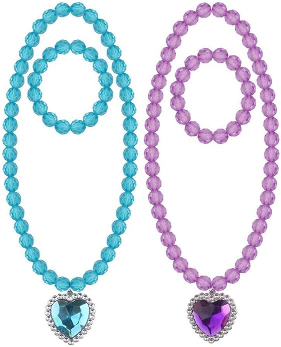 Minelife 4 Sets Princess Pretend Jewelry Princess Necklace/Bracelet Jewelry, Princess Jewel Necklaces Dress Up Necklace Bracelet for Party Favor Birthday Gift Pretend Play