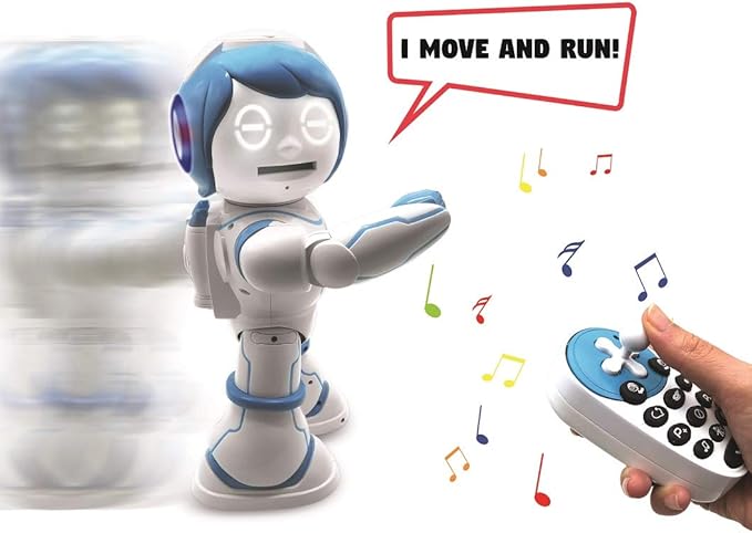 LEXiBOOK Powerman Kid - Educational and Bilingual English/Spanish Robot - Walking Talking Dancing Singing Toy - STEM Programmable Telling Creating Stories - Quizzes Shooting Discs for Kids - ROB90US