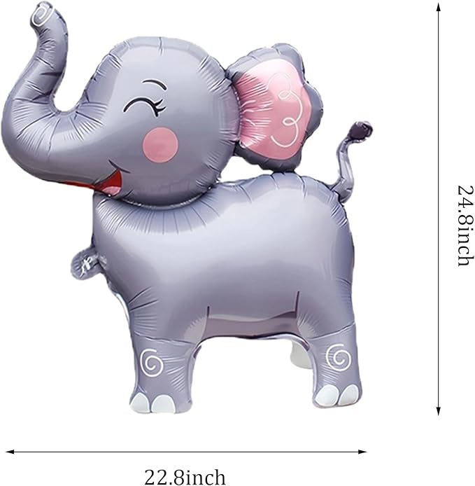 Elephant Foil Balloons,2Pcs 25" 3D Giant Big Jungle Safari Animal Birthday Party Decorations,Safari Cartoon Balloon For Kids,Wild Zoo Theme Gender Reveal Supplies Gray
