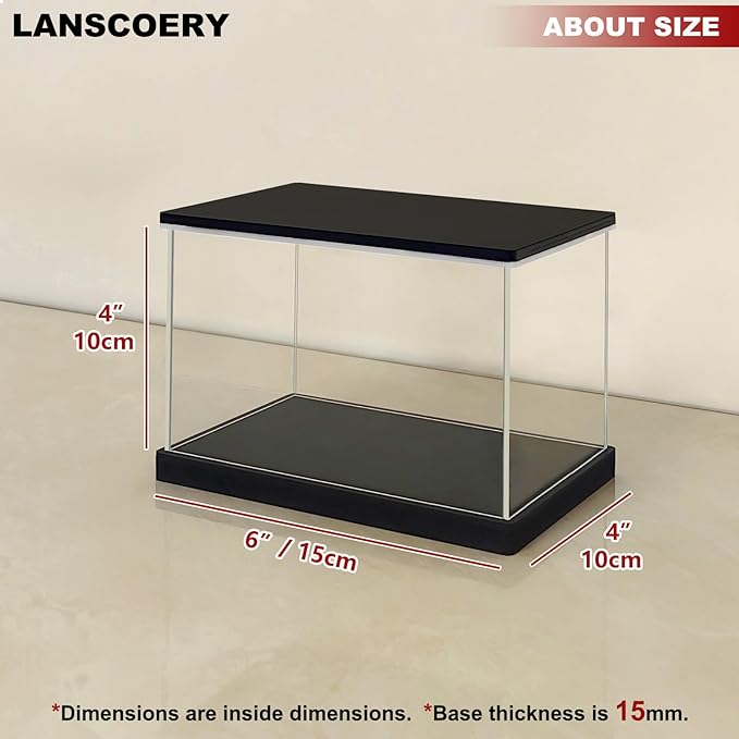 LANSCOERY Small Acrylic Display Case with Adjustable Yellow/White/Warm LED Light, UV Protection Clear Display Box, Dustproof Showcase for Action Figures, Models, Collectibles - 6x4x4inch
