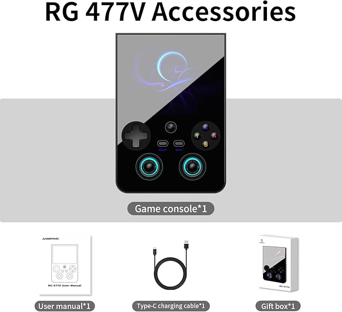 RG477V Dimensity 8300 Android14 sSystem 4.7-inch Touch Handheld Game Console WiFi/Bluetooth Hall Joystick RGB Light 5500mah (RG477V Black-NEW)