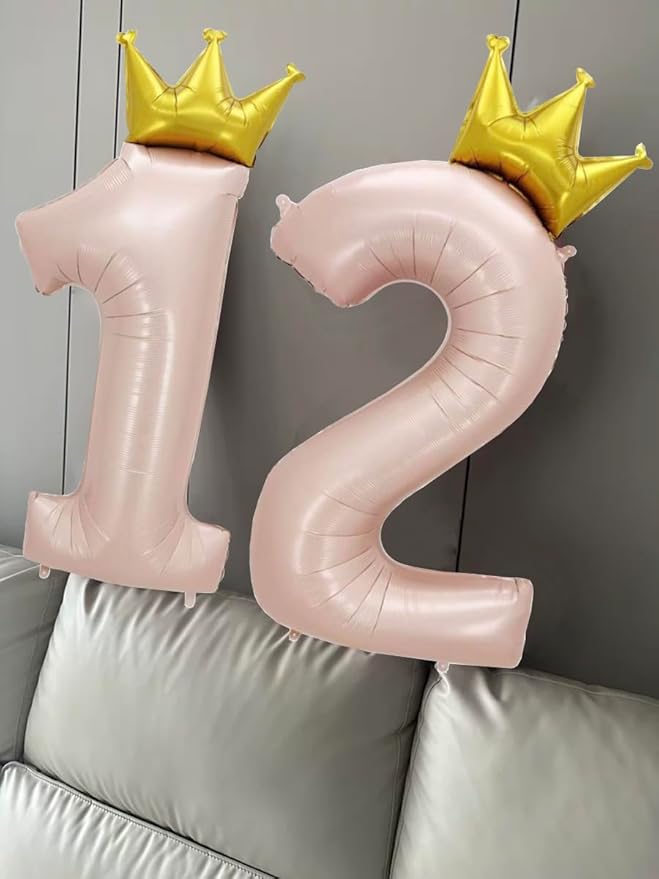 Giant Pale Pink 8 Number Crown Balloons 40 Inch Light Pink 8 Mylar Helium Large Crown Digital Balloon Baby Pink Birthday Numbers Balloons 8th Birthday Kids Theme Party Decoration Supplies