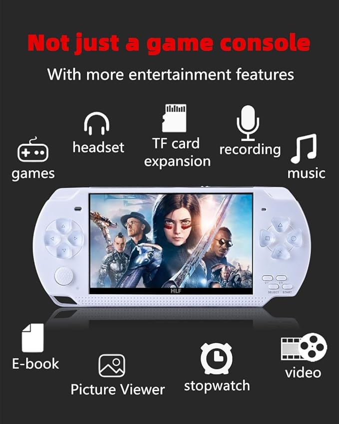 Video Game Console 4.3 inch 8GB Built-in 2000 Retrp Classic Games for Multiple Simulators Game can Save Multiple Progress Video/Music/E-Book Portable Console Gift for Boyfriend/Children(White)