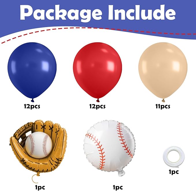 Baseball Balloons, Navy Blue Red Nude Latex Balloons with Baseball Gloves Foil Balloon for Boys Baseball Themed Birthday Party Decorations Graduation Baby Shower Sport Theme Party Backdrop