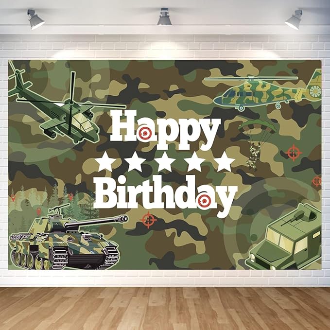 Camo Happy Birthday Backdrop Decorations Camouflage Happy Birthday Banner Camo Army Military Photo Background for Home Indoor Outdoor Party Decorations Supplies 70.8 x 47.2 Inch