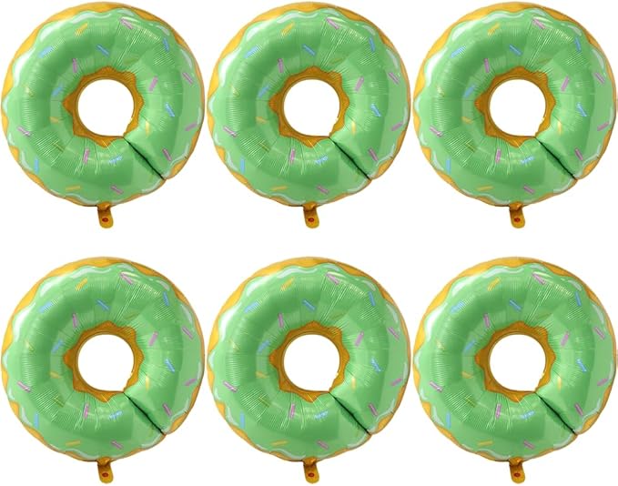 Sweet Cake Sprinkle Doughnut Balloons Food Sweetmeat Candy Donut Theme Party Supplies For Birthday Baby Shower Wedding Grow Up, 6 Pack 23'' Green Donut Time Balloons Cute Dessert Candy Time Decoration