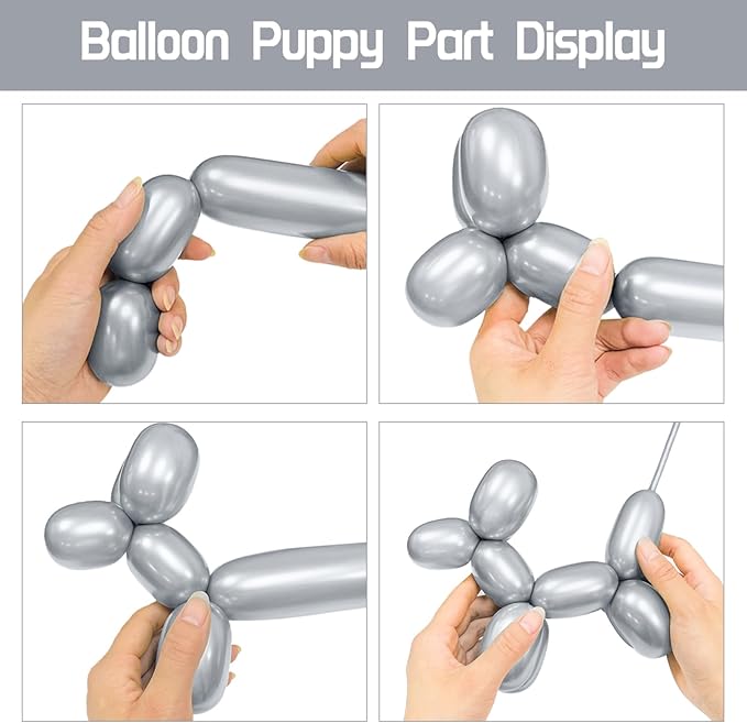100Pcs 260 Balloons Metallic Silver Long Balloons for balloon animals, silver Skinny Latex Twisting Balloon for Animals Modeling Christmas Birthday Wedding Party Decorations.(Sliver)
