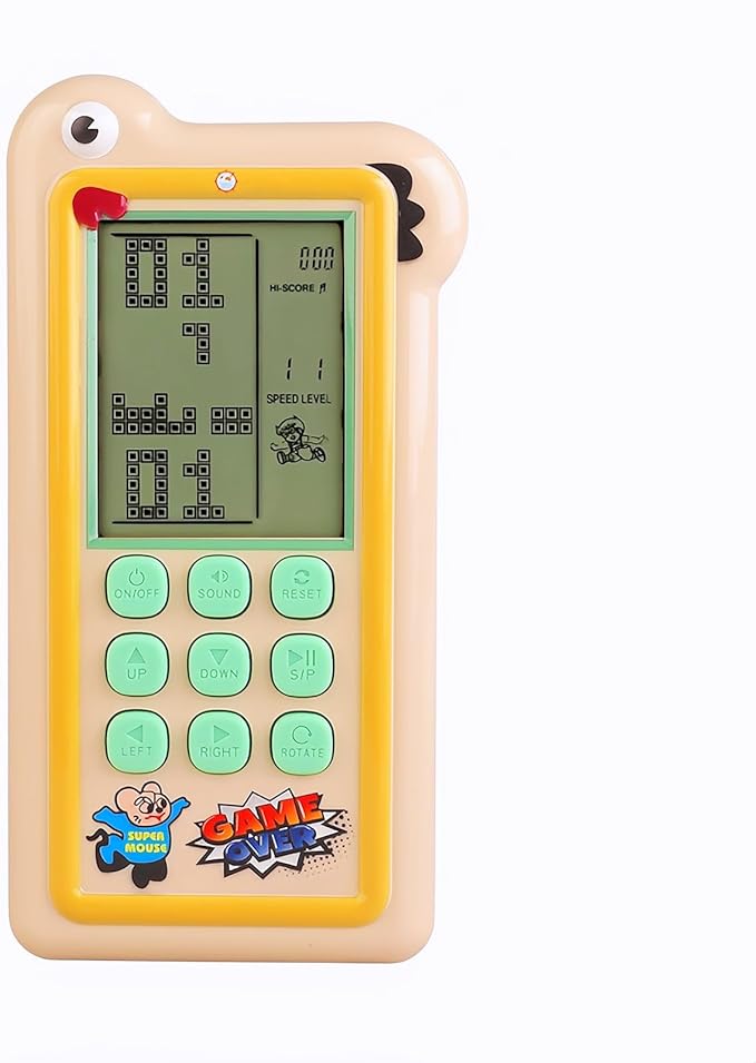 Cartoon Block Game Console Big Screen 23/26 Bricck Game Dual Mode Silicone Buttons Dual Powered by Rechargeable Lithium Battery/AA Retro Handheld Portable Toy Children/Teens Gifts (Khaki)