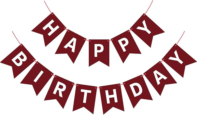Burgundy Birthday Banner Sign Happy Birthday Bunting Banner Garland for Kids Girl Woman Tea Party Decorations Bunting Flag Party Supplies