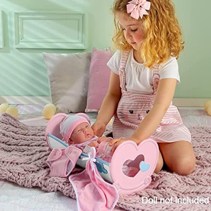 JC Toys Baby Doll Rocking Crib for Keeps Playtime! | Fits Dolls up to 15" | Includes Bed Time Accessories | Ages 2+, Pink