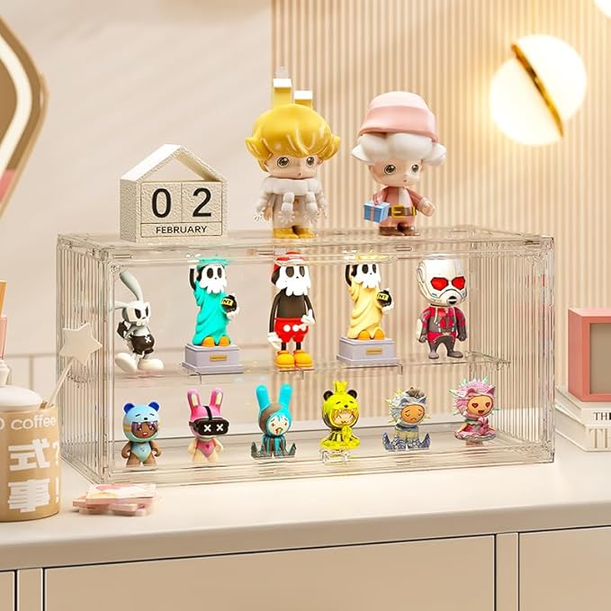 Acrylic Display Case for Collectibles ,2 Layer Adjustable Figure Display Case with Magnetic Door ,Clear Stackable Display Box for Collectibles,Toy, Figures Showcase
