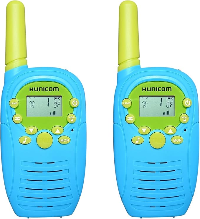 HUNICOM Kids Walkie Talkies with 3KM Range, 99 Privacy Codes, VOX Hands-Free, Built-in Flashlight & 10 Call Tones – Ideal for Outdoor Adventures, Family & Team Use (Blue)