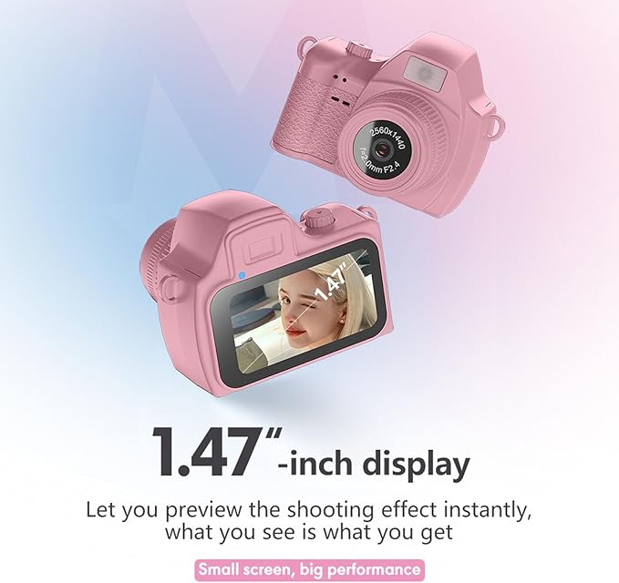Bewinner 2K Digital Camera, Retro Keychain Camera with 1.47 Inch LCD Display and LED Light for Teens Students Travel (Pink)