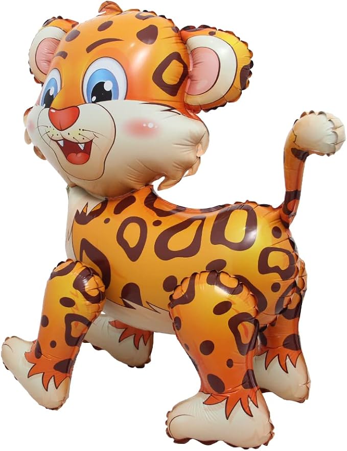 4D Walking Balloons Animal Foil Balloon Lion Panda Alpaca Cow Horse hippo leopard Ballon Jungle Forest Zoo Theme Baby Shower Birthday Party Supplies (4D Leopard)