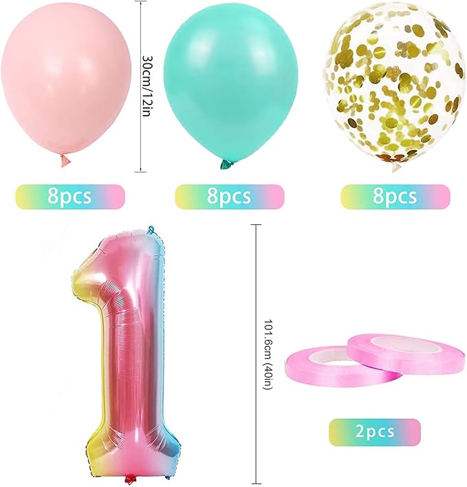 1st Birthday Decorations for Girls Gradient color Age 1 Balloons with Happy Birthdays Banner for Baby showers Frist Birthdays Party Supplies for Girls Boys (1st-Birthday)