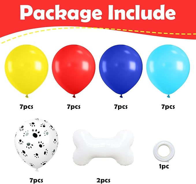 Paw Balloons, Red Yellow Blue Animal Paw Print Latex Balloons with Bone Foil Balloon for Boy Girl Theme Birthday Party Graduation Baby Shower Backdrop Supplies