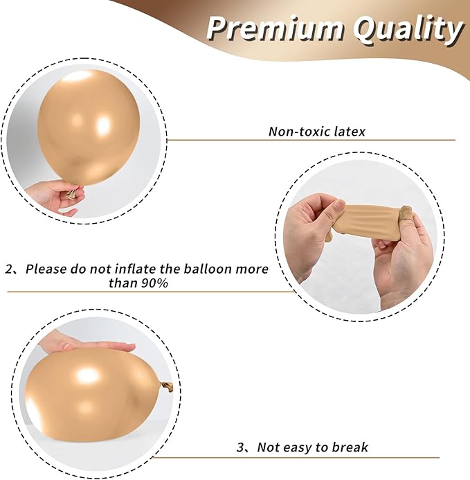 Retro Brown Cream & Metallic Sand Gold Balloons - 12 Inch, Perfect for Birthday, Baby Shower, Wedding & Boho Decorations