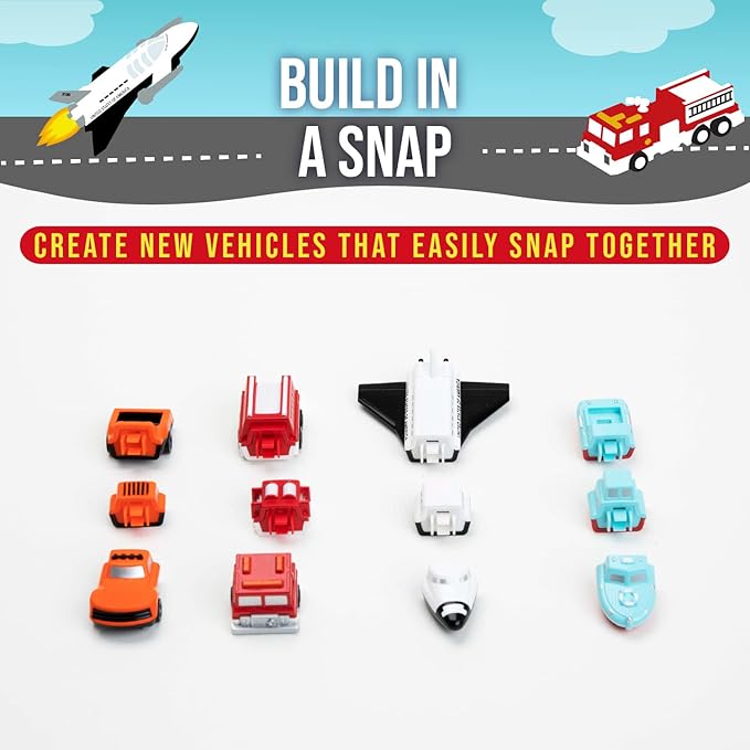 Popular Playthings Magnetic Vehicles for Toddlers 1-3, Mini Mix or Match Car Toys, Set of 9 Gift for Kids - Vehicles