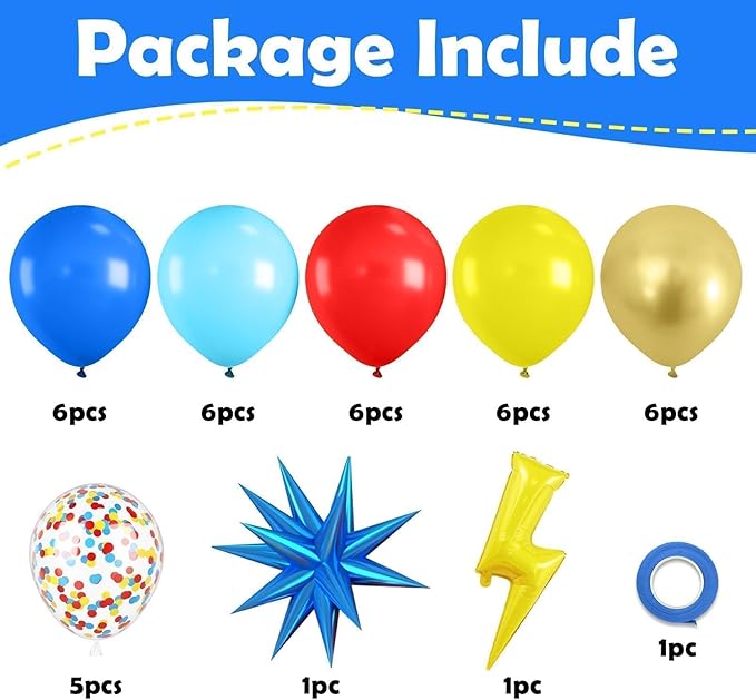 Red Blue Yellow Balloons, 12 Inch Light Blue Red Yellow Confetti Balloons with Star and Foil Balloon for Boy Birthday Party Graduation Baby Shower Decorations