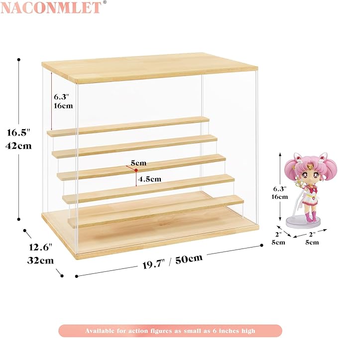 Clear Acrylic Display Case for Figure with Led Light, 6 Tier Display Stand Dustproof Showcase Display Cases for Collectibles Storage Organize Box(Large 6 Tier-W*D*H-19.7"x12.6"x16.5"inches)