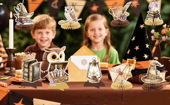 Magical Wizard Birthday Decorations - 9Pcs Magical Wizard Honeycomb Centerpieces for Tables Magic School Table Decorations for Magic Baby Shower Party Supplies