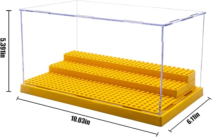 Minifigure Display Case for Action Figures Blocks, Dustproof Acrylic Display Box Storage with 3 Movable Steps for Collection Models Minifigures, Bricks Blocks