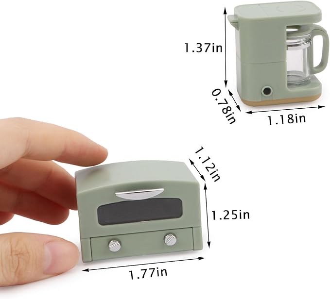 Dollhouse Miniture 1/12 Coffee Maker & Oven Set 2Pcs Miniatures Kitchen Appliances Furniture Plastic Model Coffee Machine Accessories (Green)