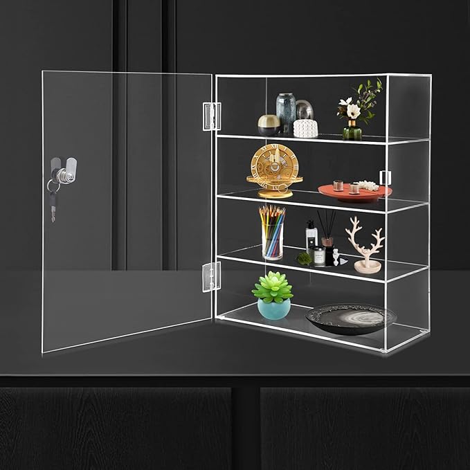 Clear Acrylic Display Case, 4 Layer Transparent Countertop Showcase for Mini Pop Figures, Display Showcase with Lock, Acrylic Display Box Display Cabinet for Toy Collectibles Stone Rock