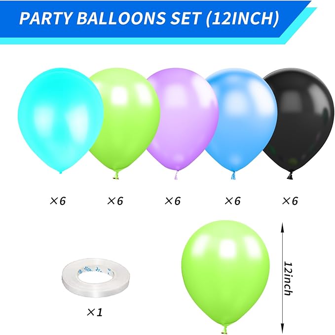 Green Purple Teal Balloons, 12 inch Green Purple Teal Blue Black Balloons for Boys Girls Monsters Theme Birthday Party Baby Shower Wedding Bridal Shower Decorations