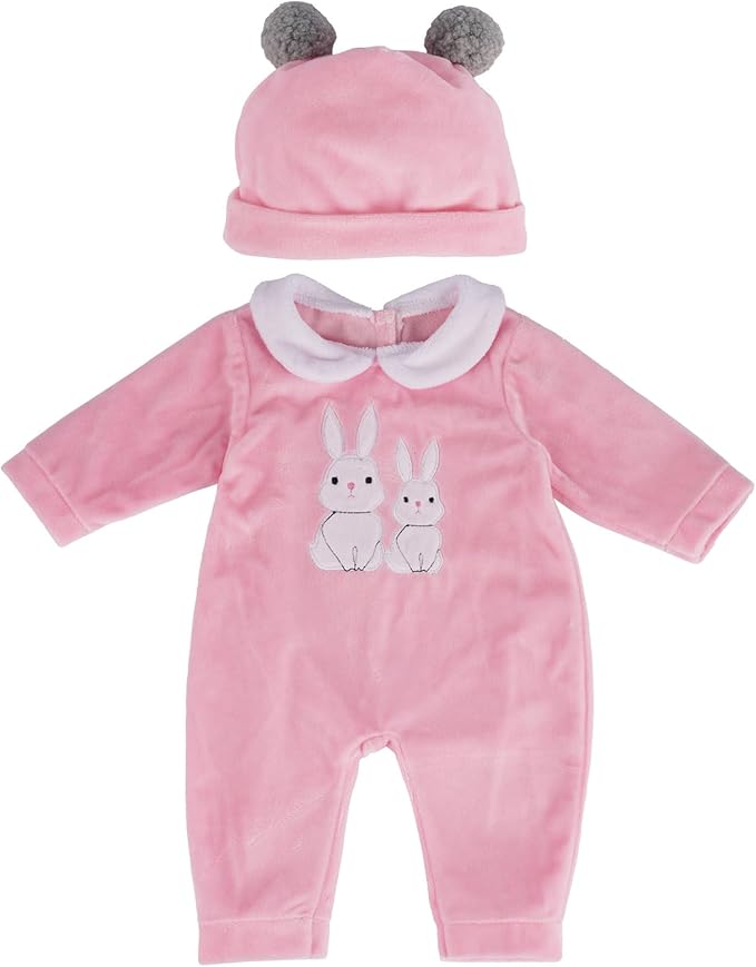 BABESIDE 2 Pcs Reborn Baby Doll Clothes with Hat for 17-22 Inch Babydolls, Cute Bunny Pattern Baby Dolls Outfits Doll Accessories fit Realistic Babydoll Girls, Pink